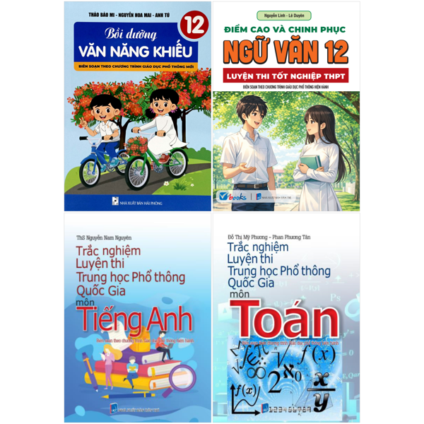 Bộ Sách Trắc Nghiệm Luyện Thi Tốt Nghiệp Trung Học Phổ Thông Ngữ Văn-Toán-Tiếng Anh (Bộ 4 Cuốn)
